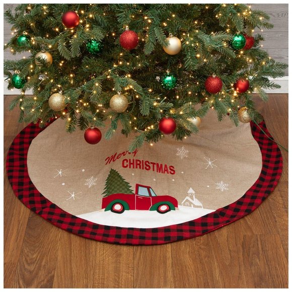 The Christmas Shoppe Holiday Merry Christmas Truck Tree Skirt Hobby